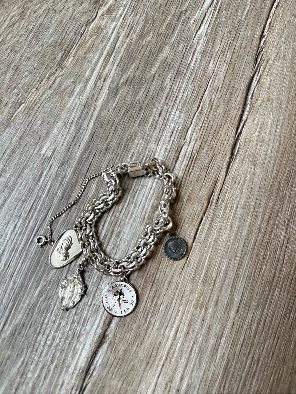 Vintage Sterling Silver Charm Chain Bracelet with Mixed Medallions Rhythm